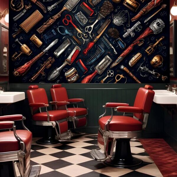 Wall Mural, Barber tools