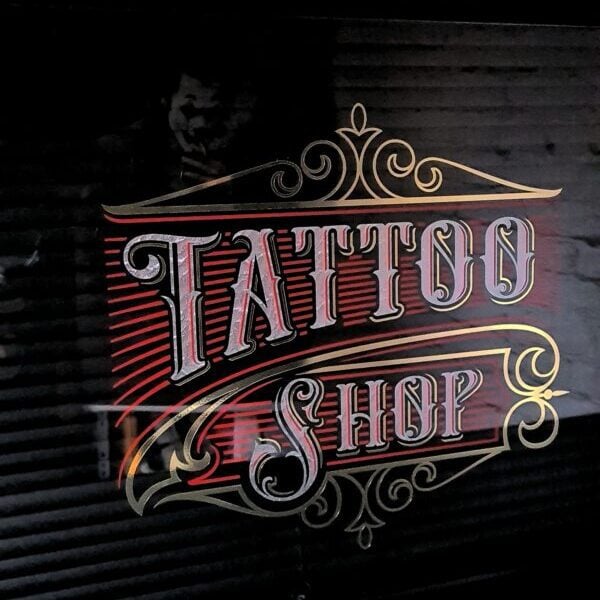 Gold Leaf Tattoo Shop Window Sticker