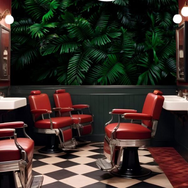 Barbershop Wall Mural Tropical Forest Wall Wrap