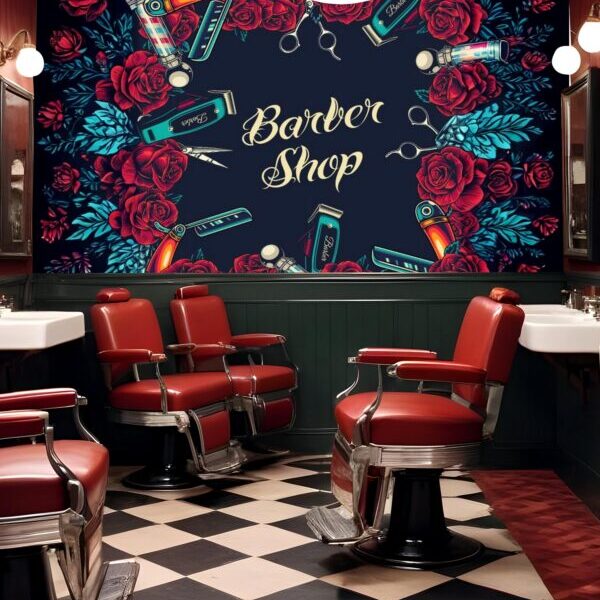 Scissors & Roses Barber Shop Wall Wrap Mural