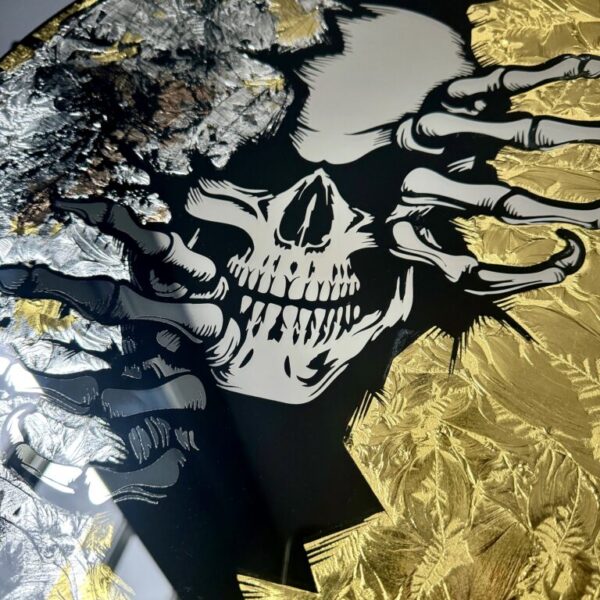 Mirror gold leaf sign, Art Glass Skull